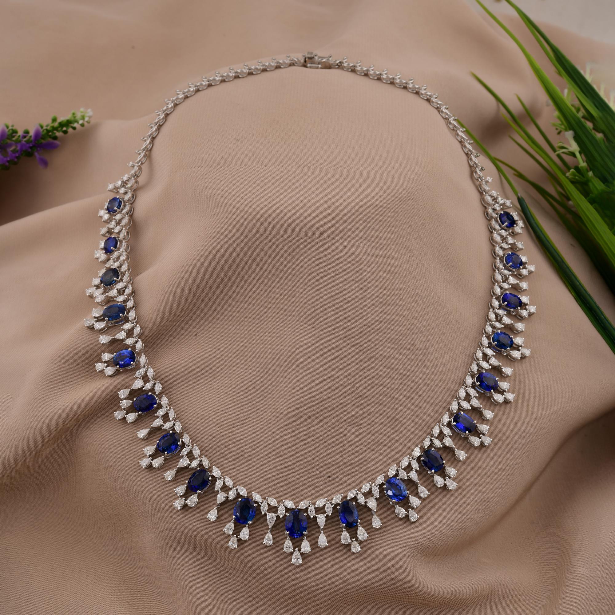 Modern 33 Tcw Blue Sapphire Gemstone SI/H Diamond 18 Karat White Gold Necklace Jewelry For Sale