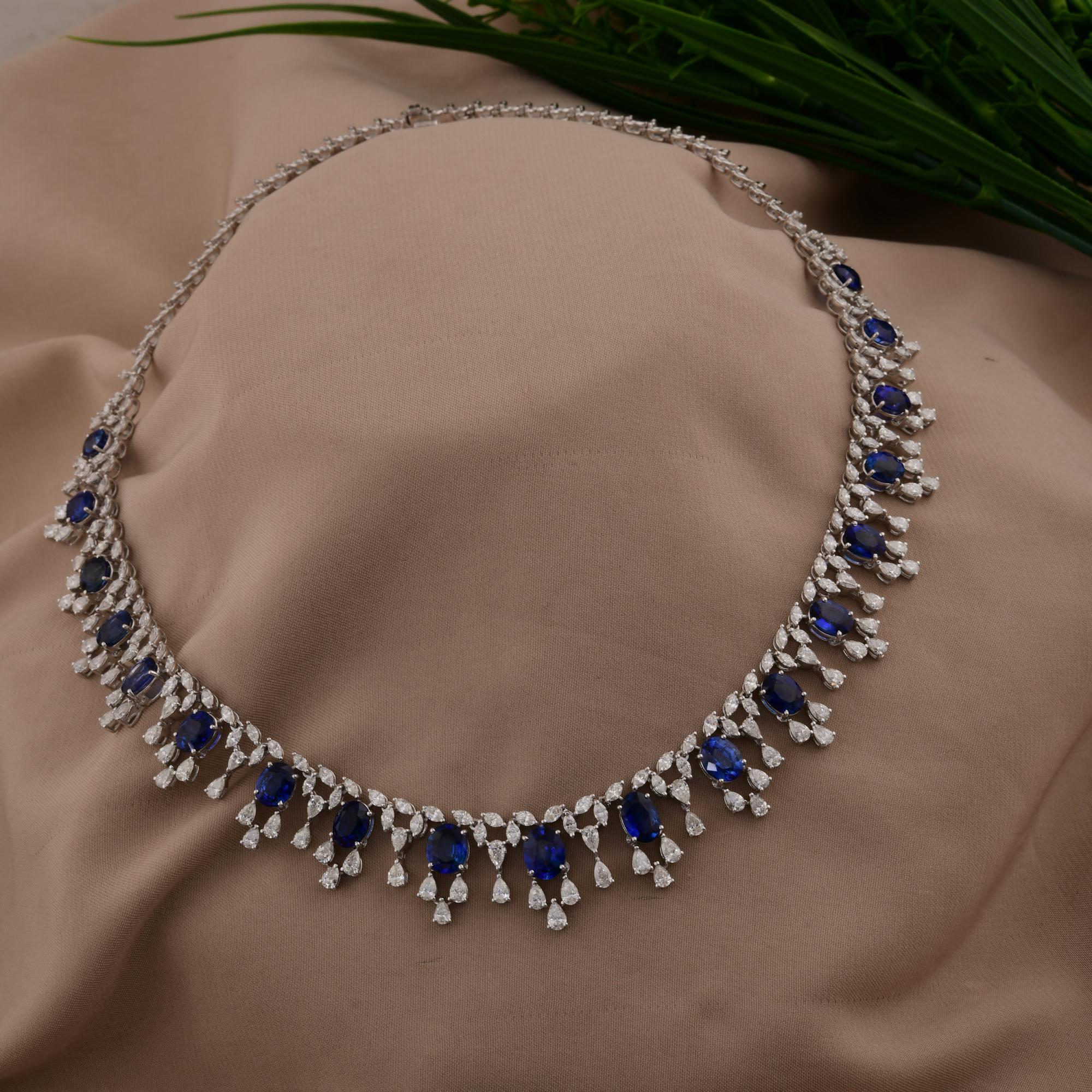 33 Tcw Blue Sapphire Gemstone SI/H Diamond 18 Karat White Gold Necklace Jewelry In New Condition For Sale In Diera, Dubai