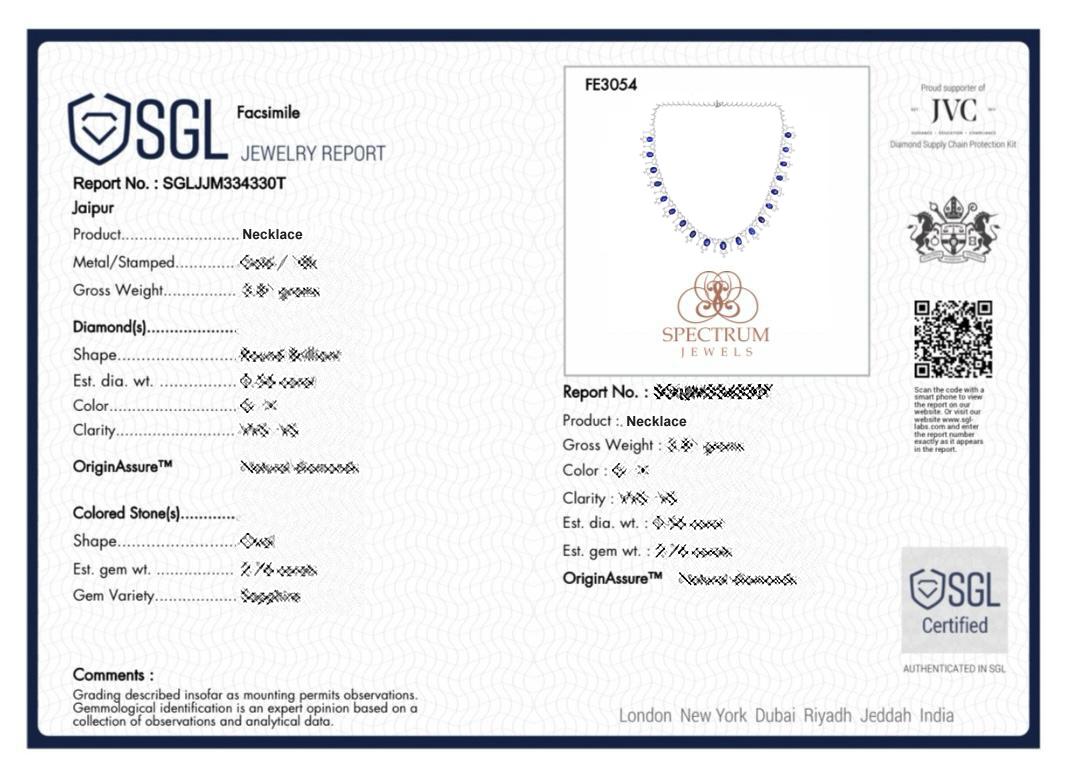 33 Tcw Blue Sapphire Gemstone SI/H Diamond 18 Karat White Gold Necklace Jewelry For Sale 3