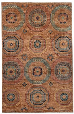 3'3" x 5' – Handgeknüpfter afghanischer Teppich aus Mamluke-Wolle – Traditionelles geometrisches Medaillon