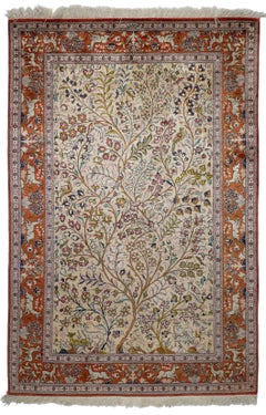 3'3" x 5'8" Classic Qum Pure Silk Hand-Knotted Rug – Handmade Turkish
