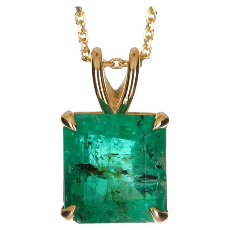3.30-Carat 14K Colombian Emerald, Emerald Cut Solitaire Gold Pendant