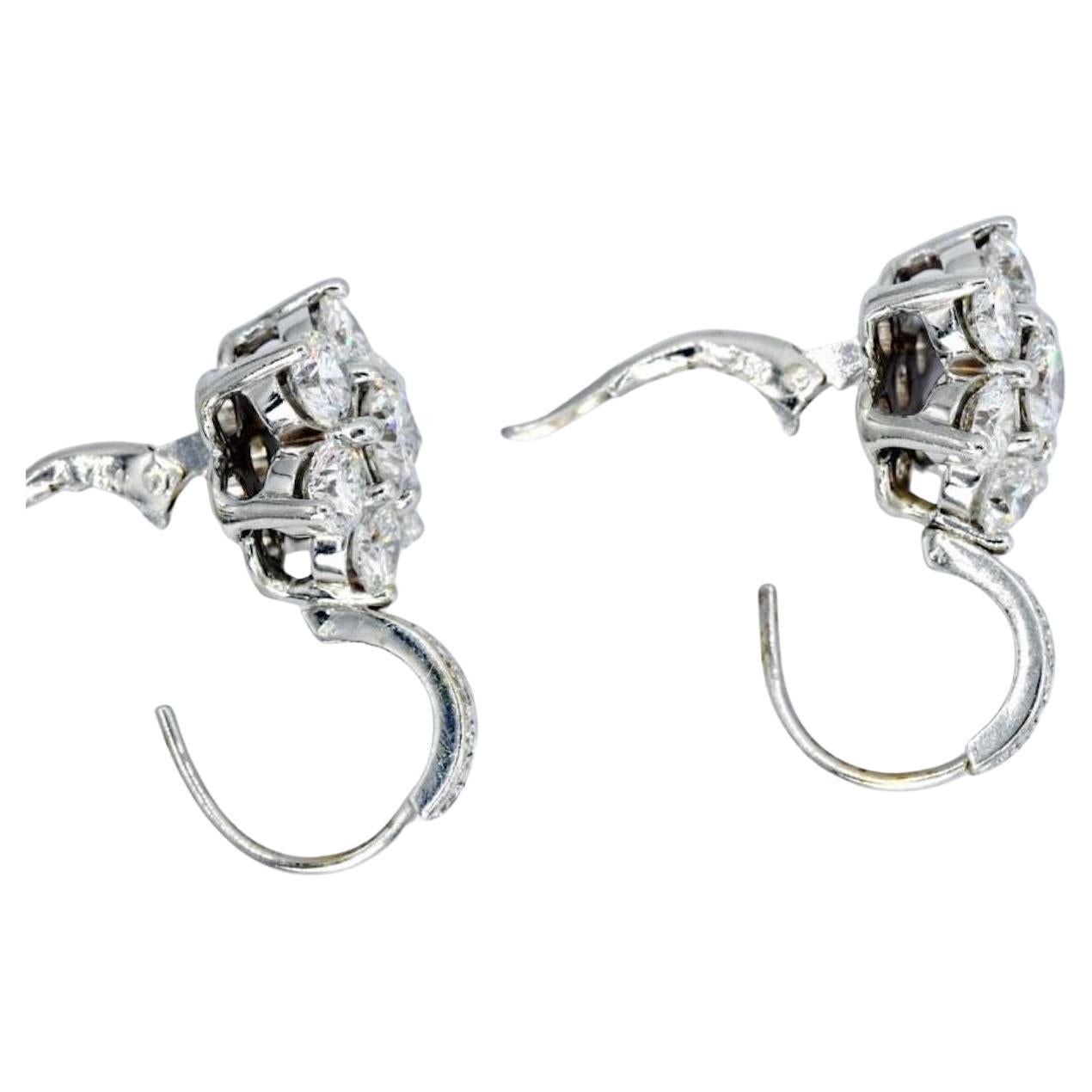 Contemporary 3.35 Carat 18K White Gold Flower Cluster Diamond Clip-On Earrings For Sale