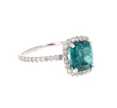3.30 Carat Apatite Diamond Ring 14 Karat White Gold Ring
