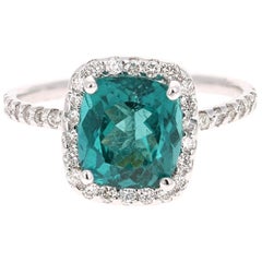 3.30 Carat Apatite Diamond Ring 14 Karat White Gold Ring