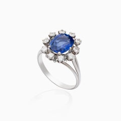 3.30 Carat Blue Sapphire and 0.70 Carat Diamond Halo Ring in 14K White Gold