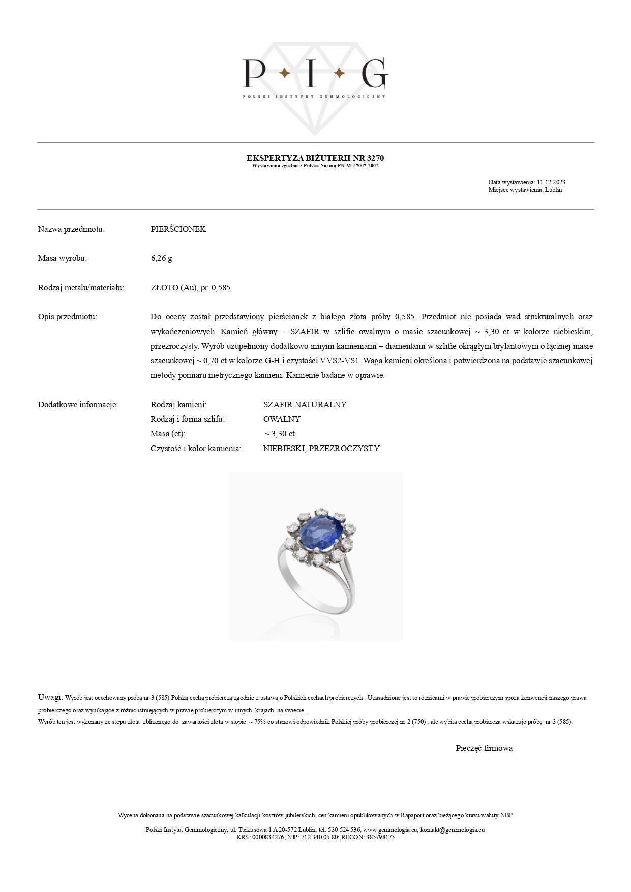 Bague halo en or blanc 14K avec saphir bleu de 3,30 carats et diamant de 0,70 carat Neuf - En vente à Warszawa, PL