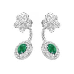 3.30 Carat Colombian Emerald 5.84 Carat White Diamond Subtle Drop Earring