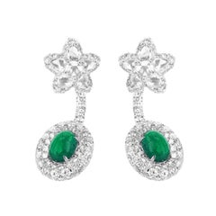 Pendants d'oreilles subtils en émeraude de Colombie de 3,30 carats et diamants blancs de 5,84 carats