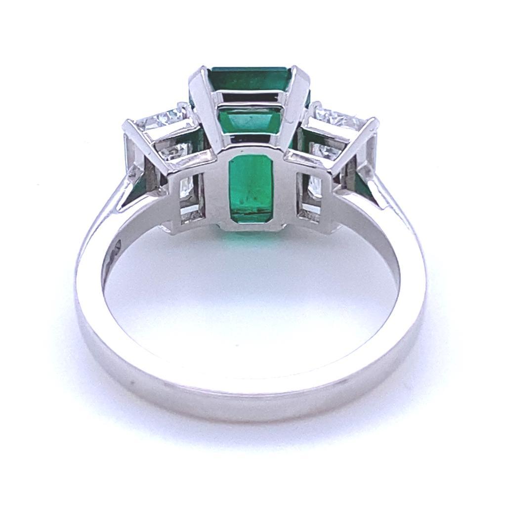 Women's 3.30 Carat Columbian Emerald and Diamond Three Stone Platinum Engagement Ring