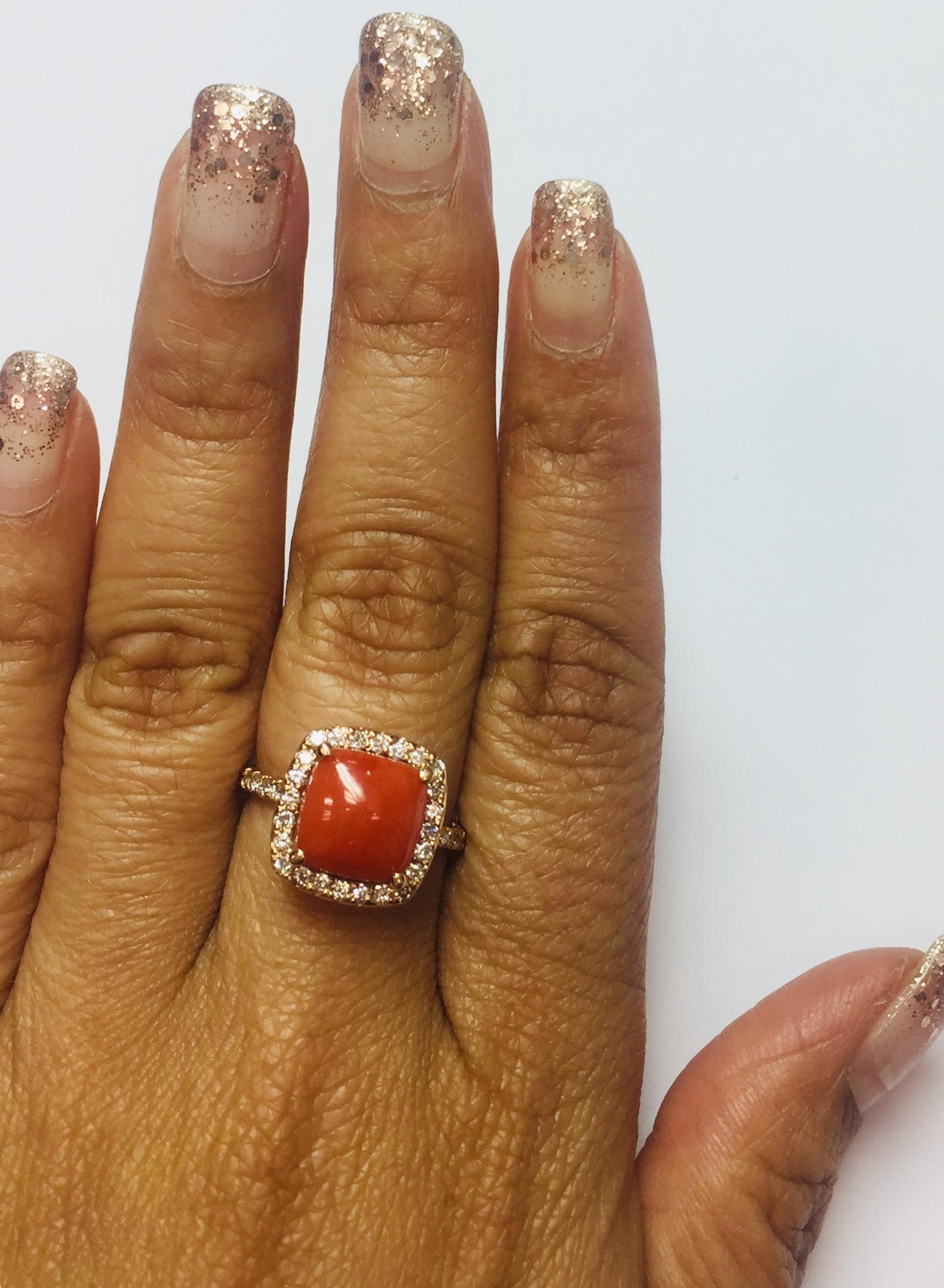 Modern 3.30 Carat Coral Diamond 14 Karat Rose Gold Promise Ring