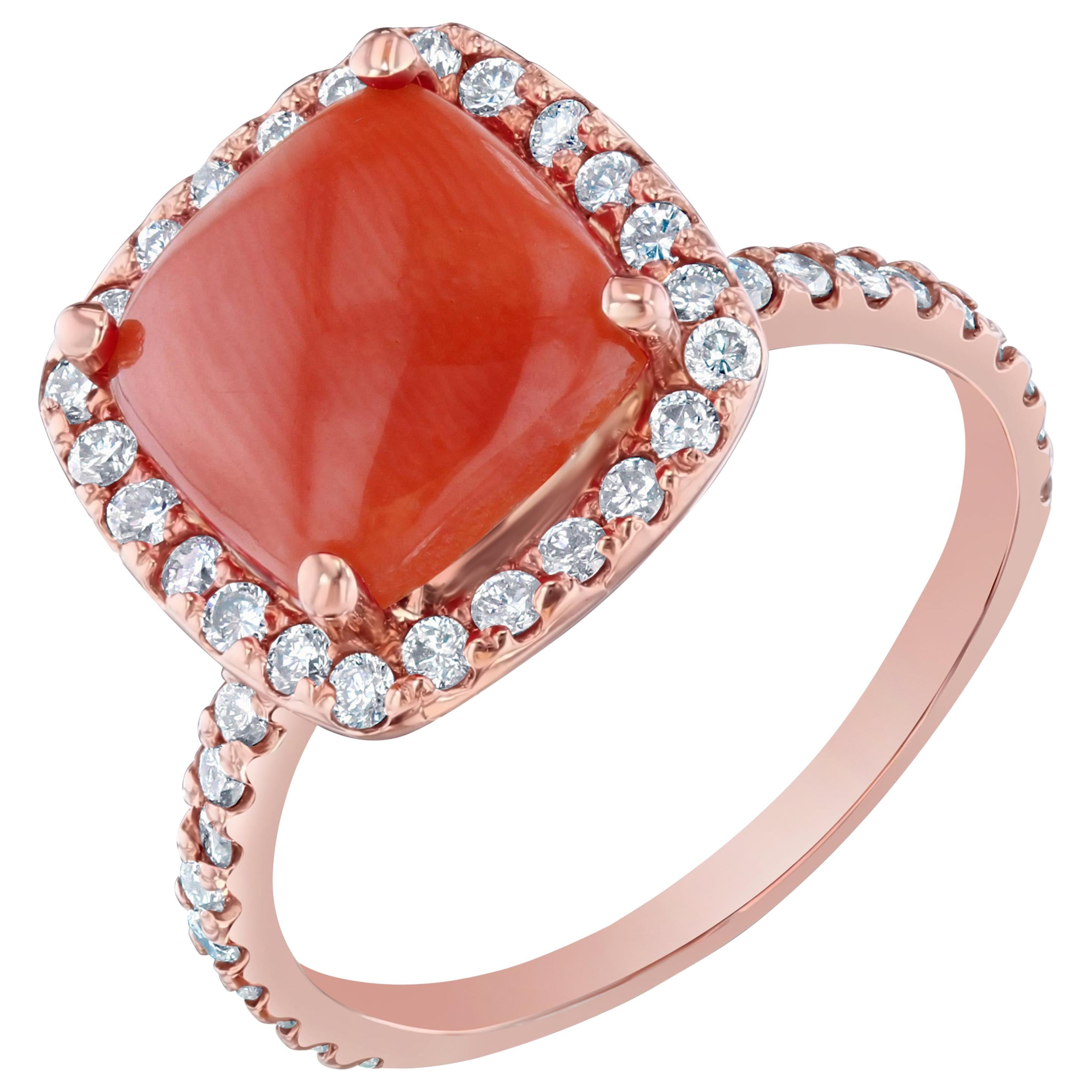 3.30 Carat Coral Diamond 14 Karat Rose Gold Promise Ring