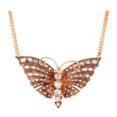 Antique 3.30 Carat Diamond 14 Karat Rose Gold Victorian Butterfly Pendant Necklace