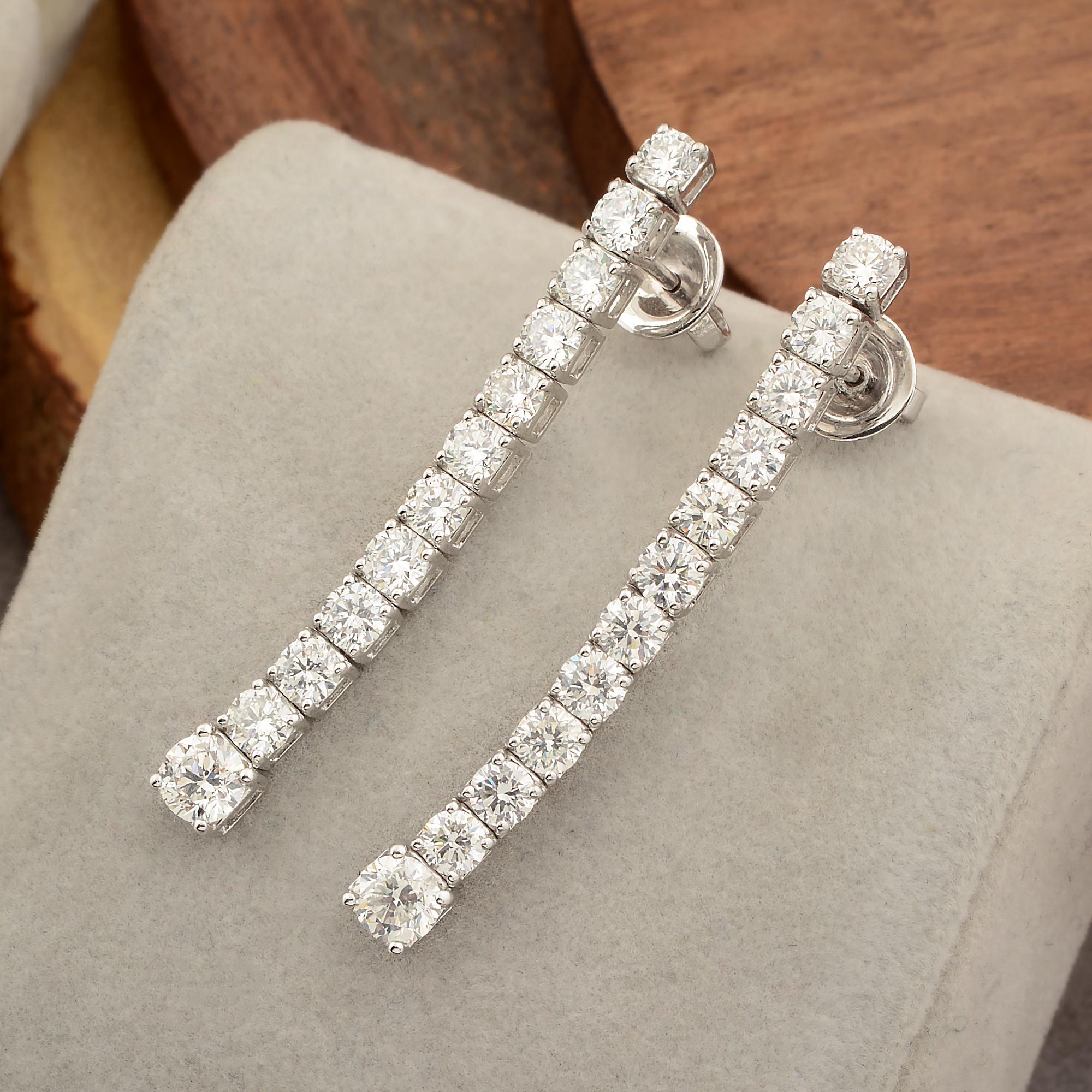 Modern 3.30 Carat Diamond Bar Dangle Earrings Solid 14k White Gold Handmade Jewelry New For Sale