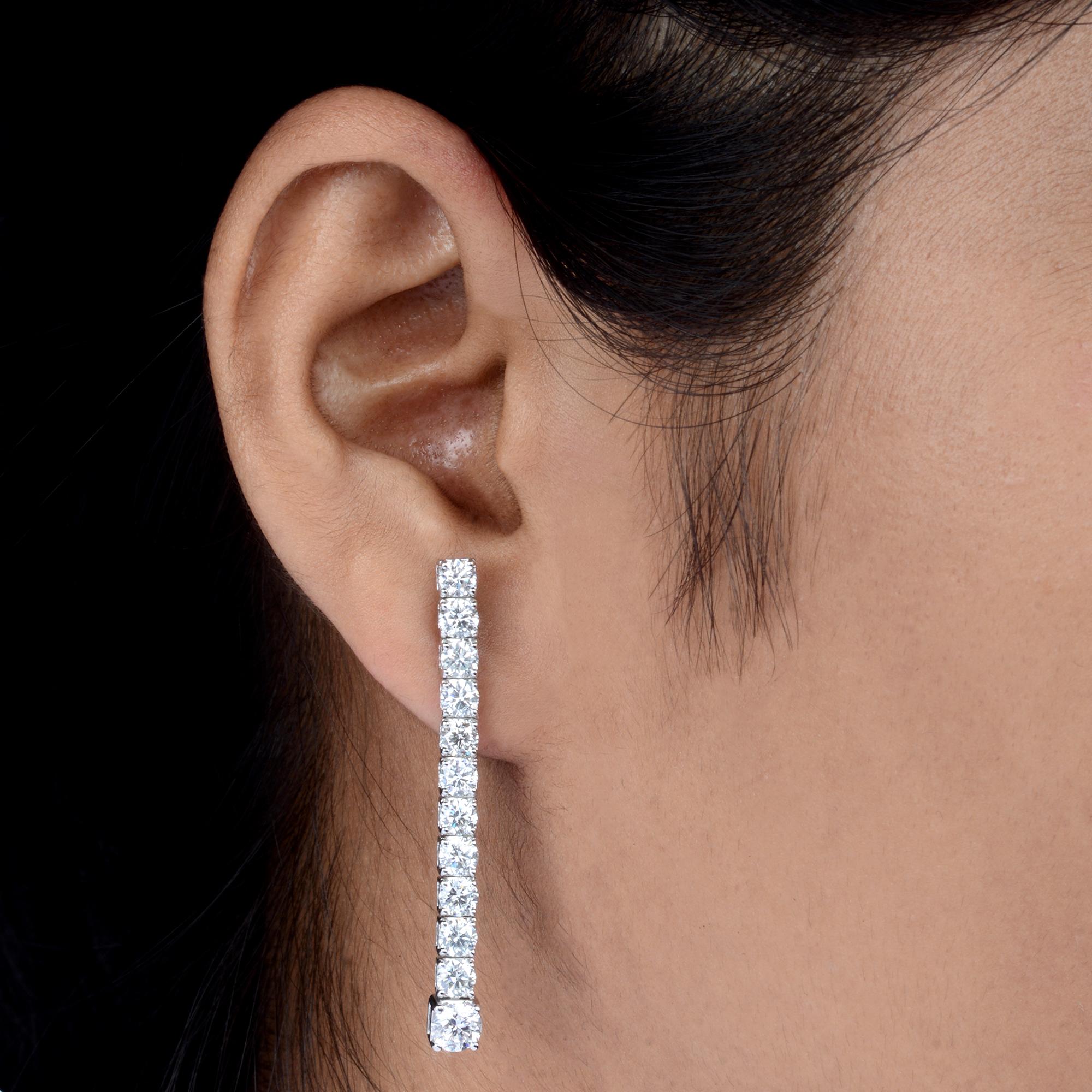Taille ronde 3.30 Carat Diamond Bar Dangle Earrings Solid 14k White Gold Handmade Jewelry New en vente