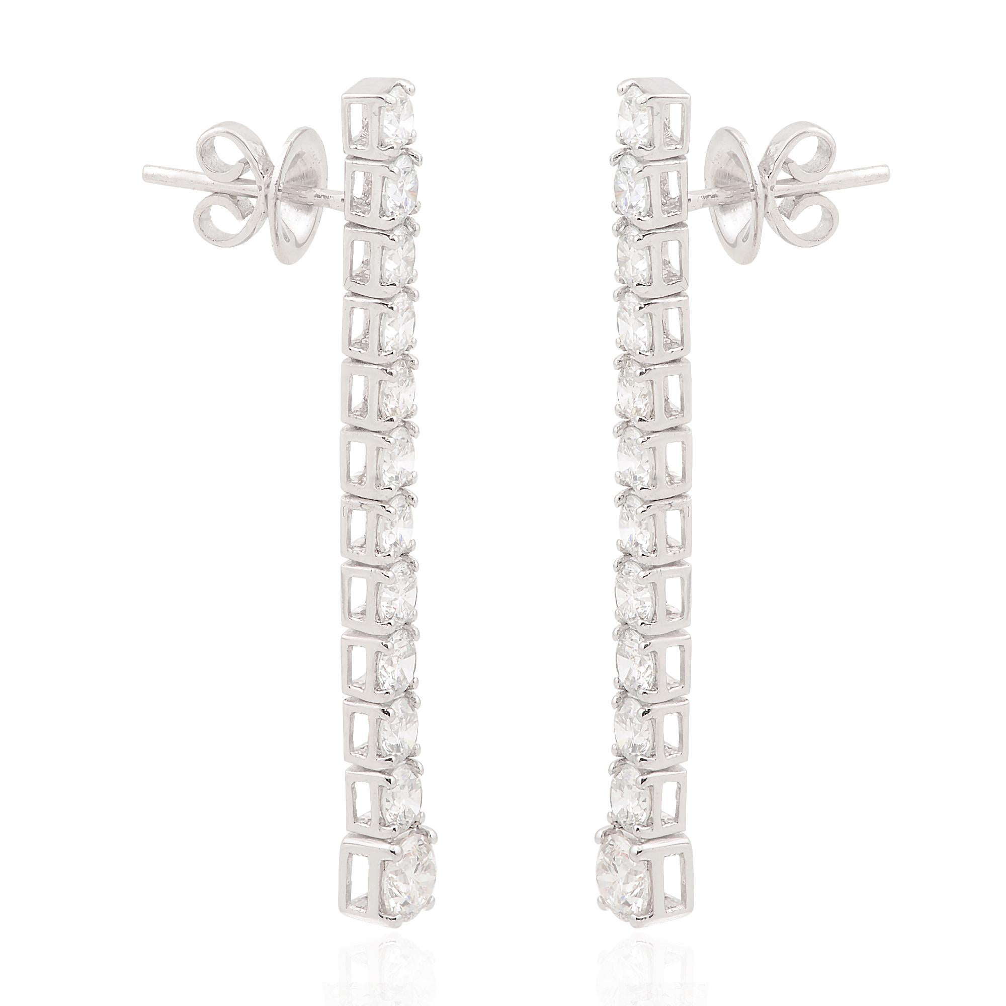 3.30 Carat Diamond Bar Dangle Earrings Solid 14k White Gold Handmade Jewelry New Pour femmes en vente