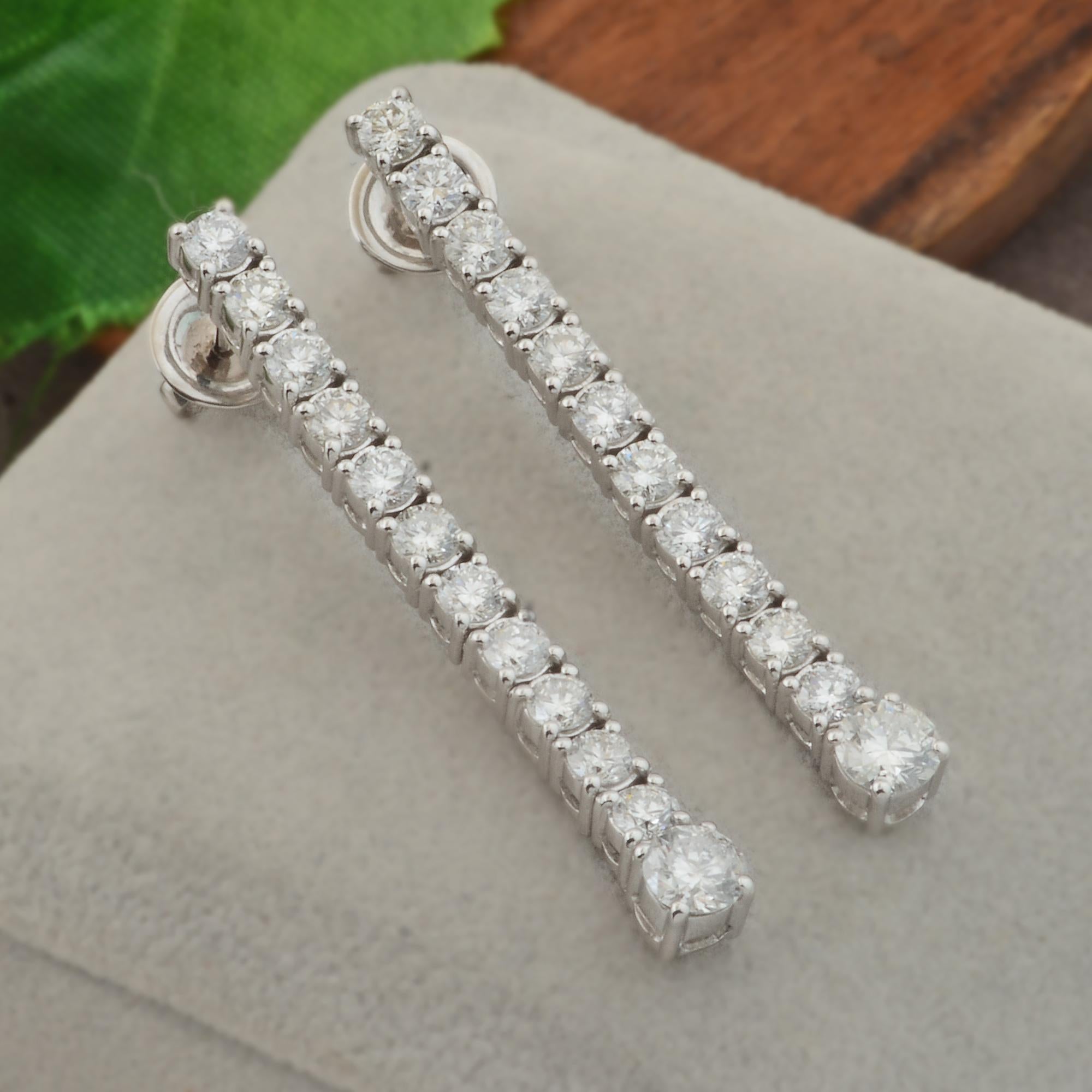 3.30 Carat Diamond Bar Dangle Earrings Solid 14k White Gold Handmade Jewelry New en vente 1