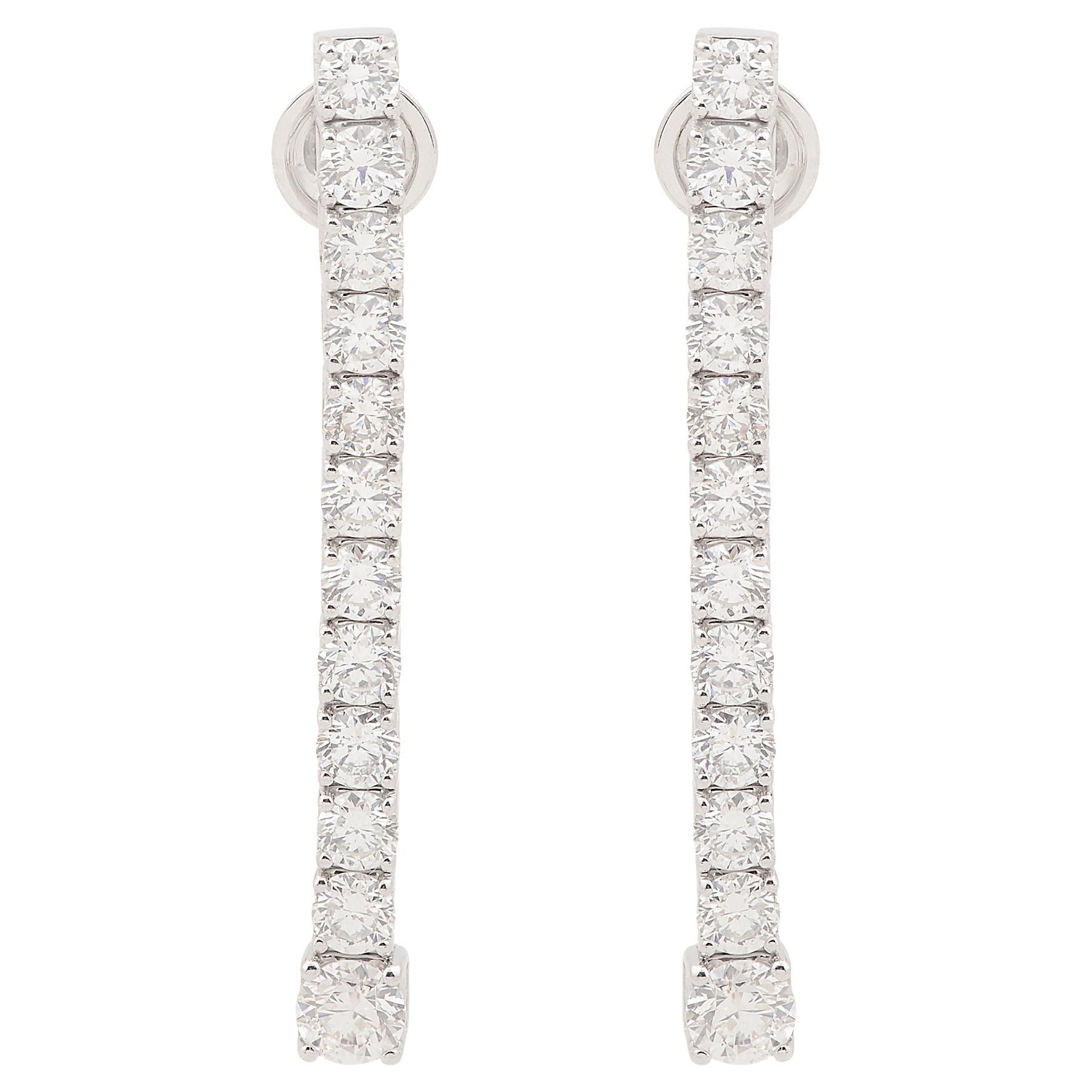 3.30 Carat Diamond Bar Dangle Earrings Solid 14k White Gold Handmade Jewelry New en vente