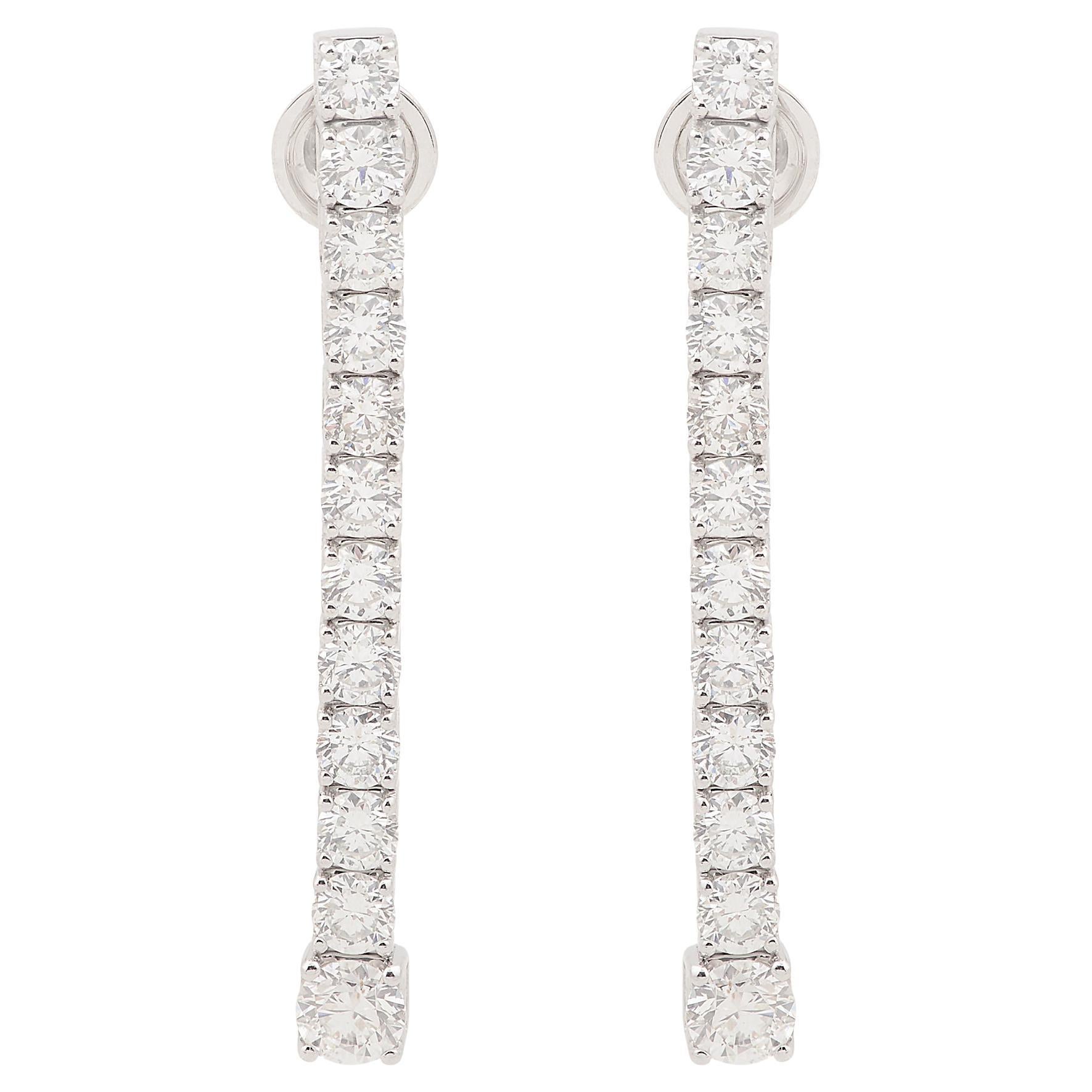 3.30 Carat Diamond Bar Dangle Earrings Solid 14k White Gold Handmade Jewelry New