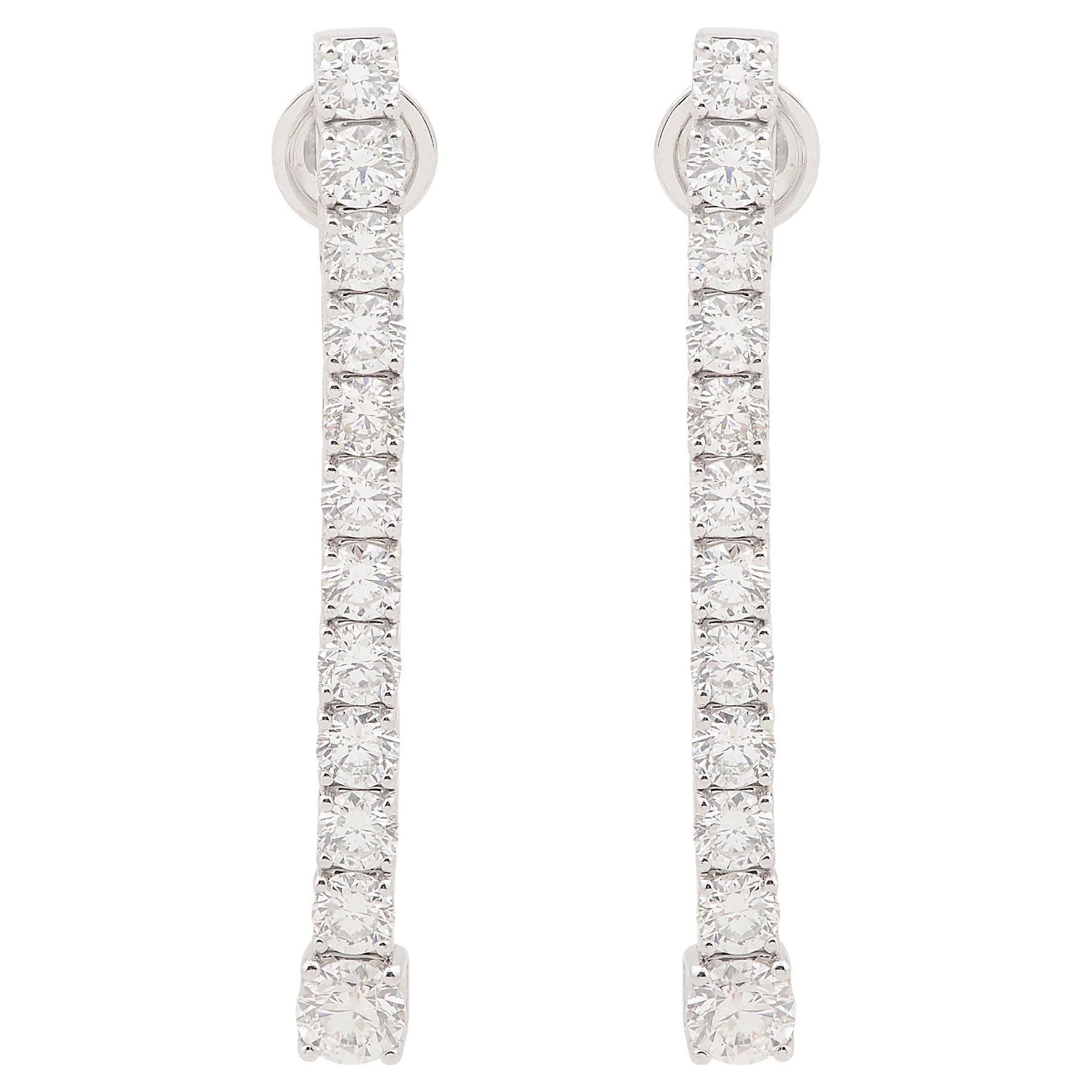 3.30 Carat Diamond Bar Dangle Earrings Solid 18k White Gold Handmade Jewelry New