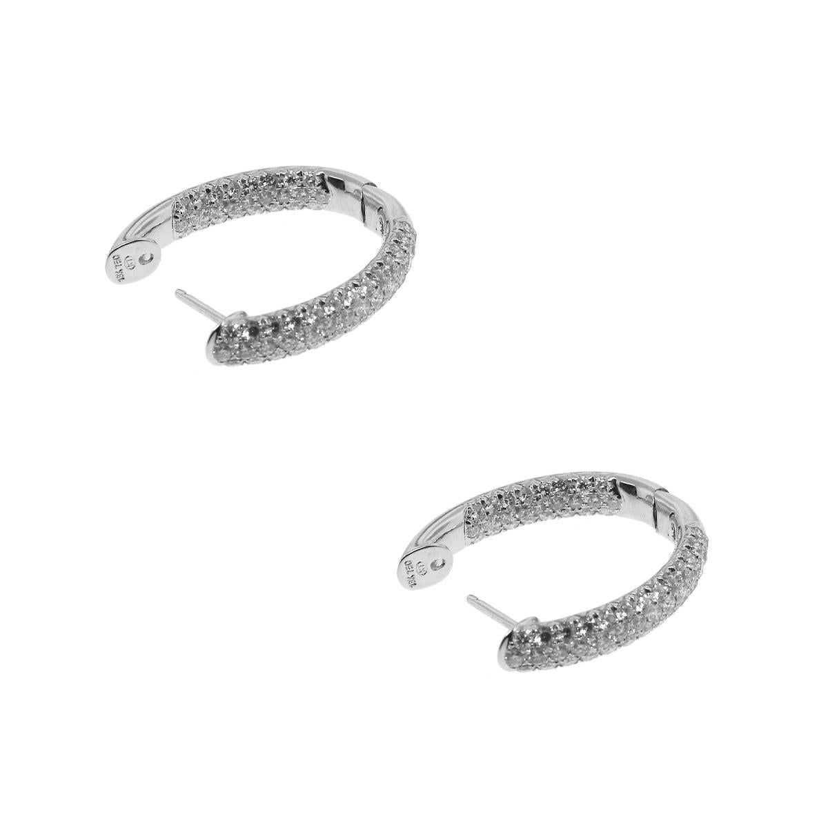 3.30 Carat Diamond Hoop Earrings In New Condition For Sale In Boca Raton, FL