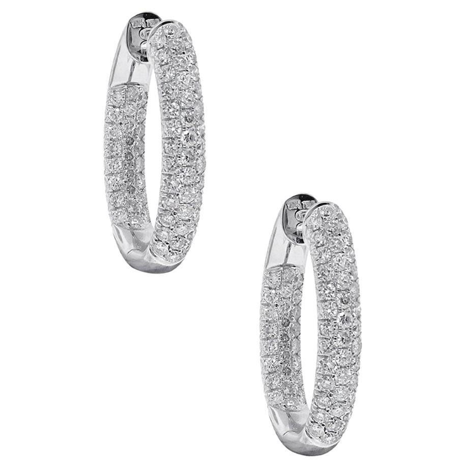 3.30 Carat Diamond Hoop Earrings For Sale