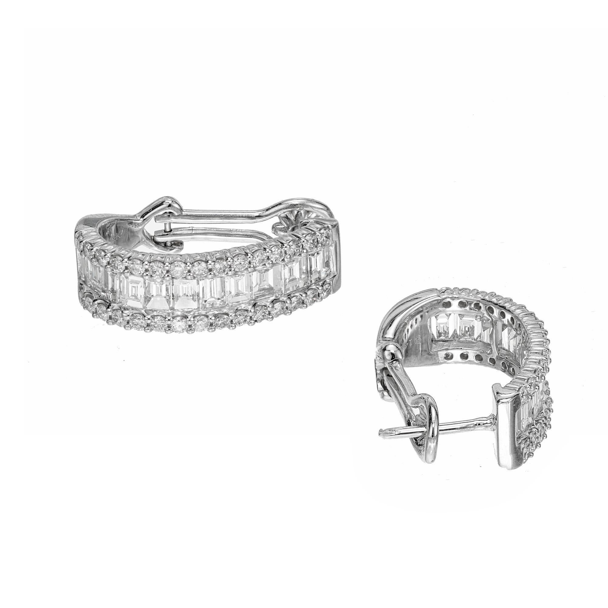 3.30 Carat Diamond White Gold Hoop Earrings In Good Condition For Sale In Stamford, CT