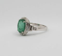 3.30 Carat Emerald 0.90 Carat Diamond White Cocktail Ring