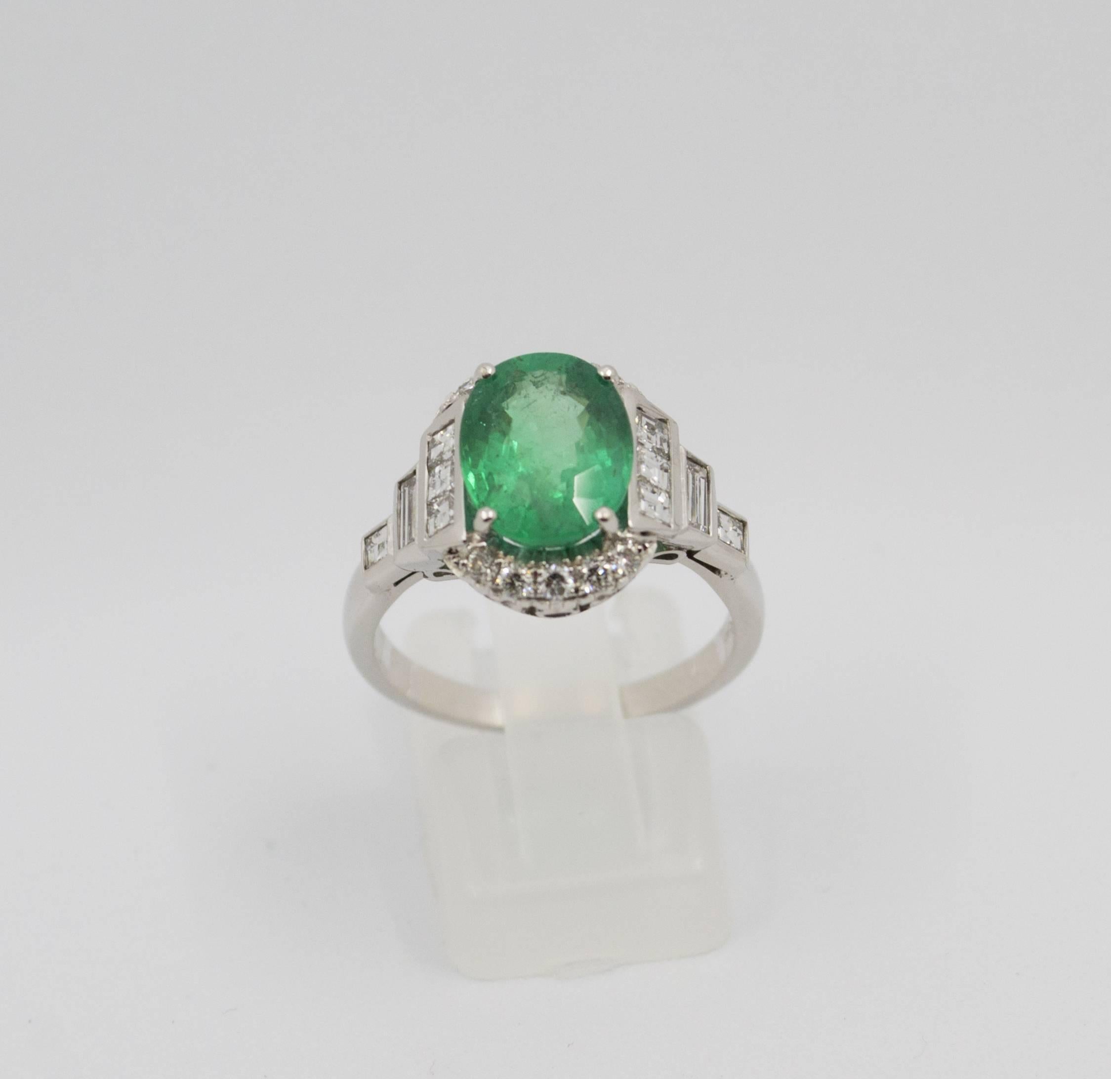 Renaissance 3.30 Carat Emerald 0.90 Carat Diamond White Cocktail Ring