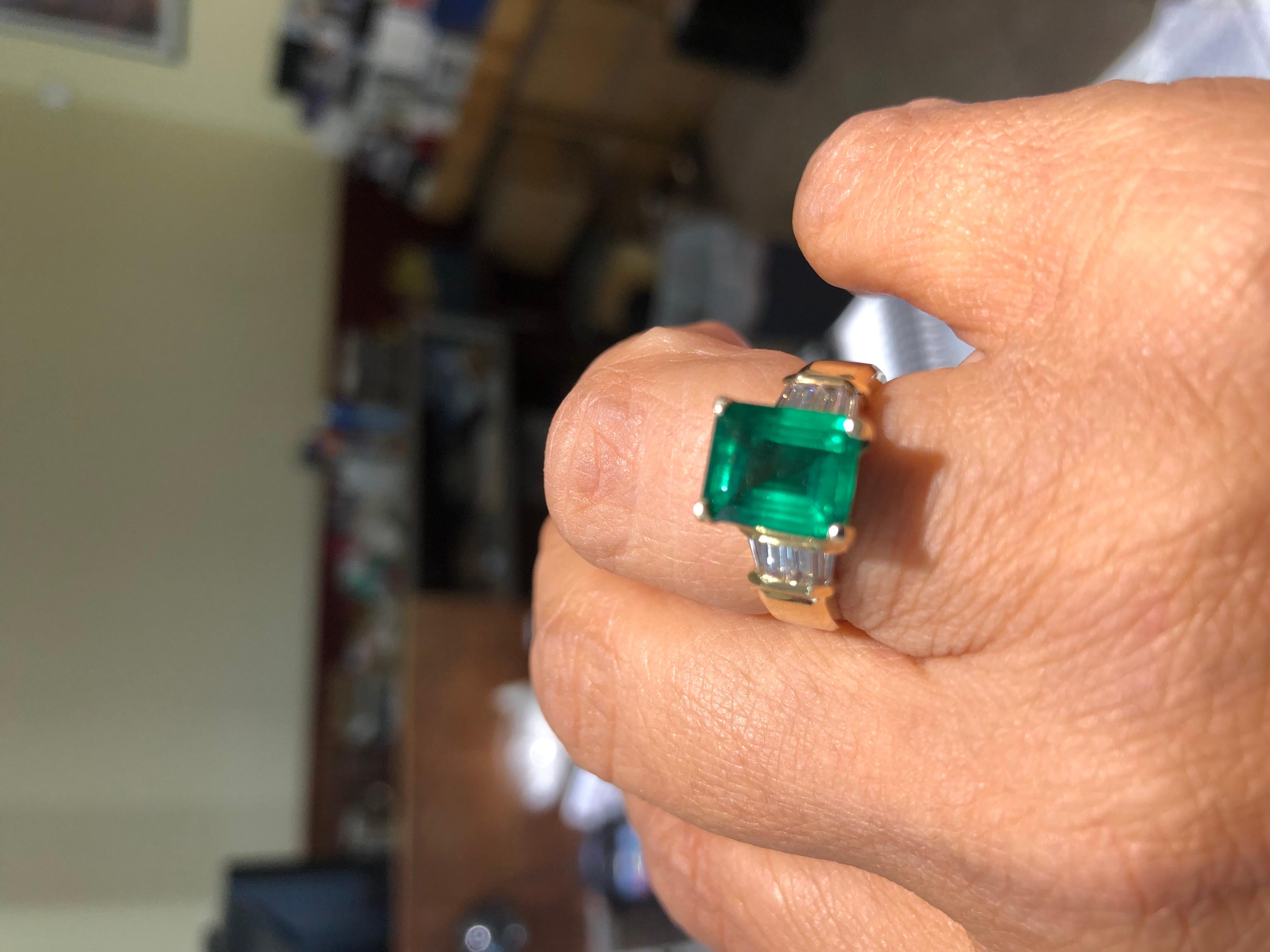 3.30 Carat Emerald and Diamond Estate Engagement Ring Gold For Sale 5