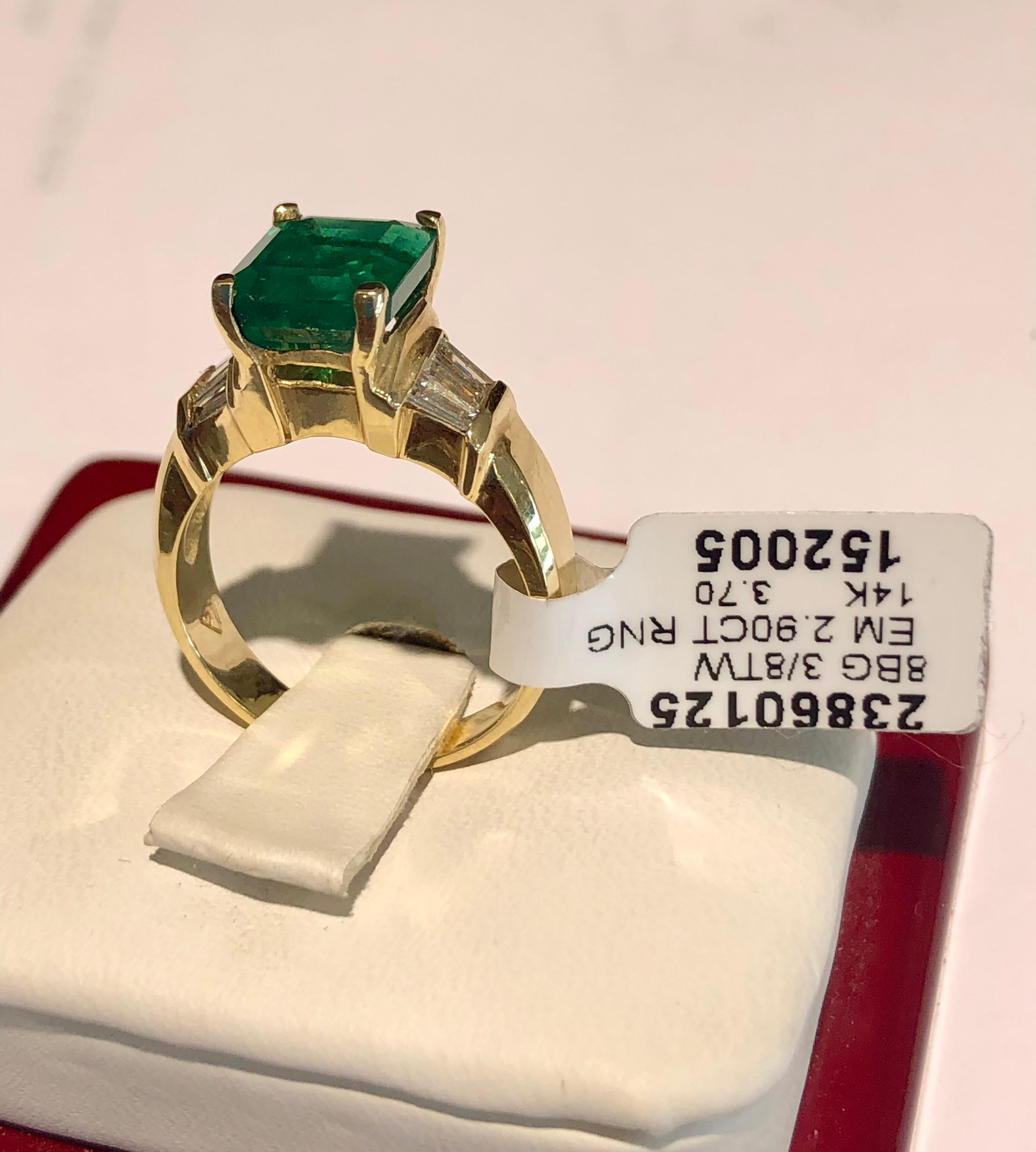 3.30 Carat Emerald and Diamond Estate Engagement Ring Gold For Sale 3