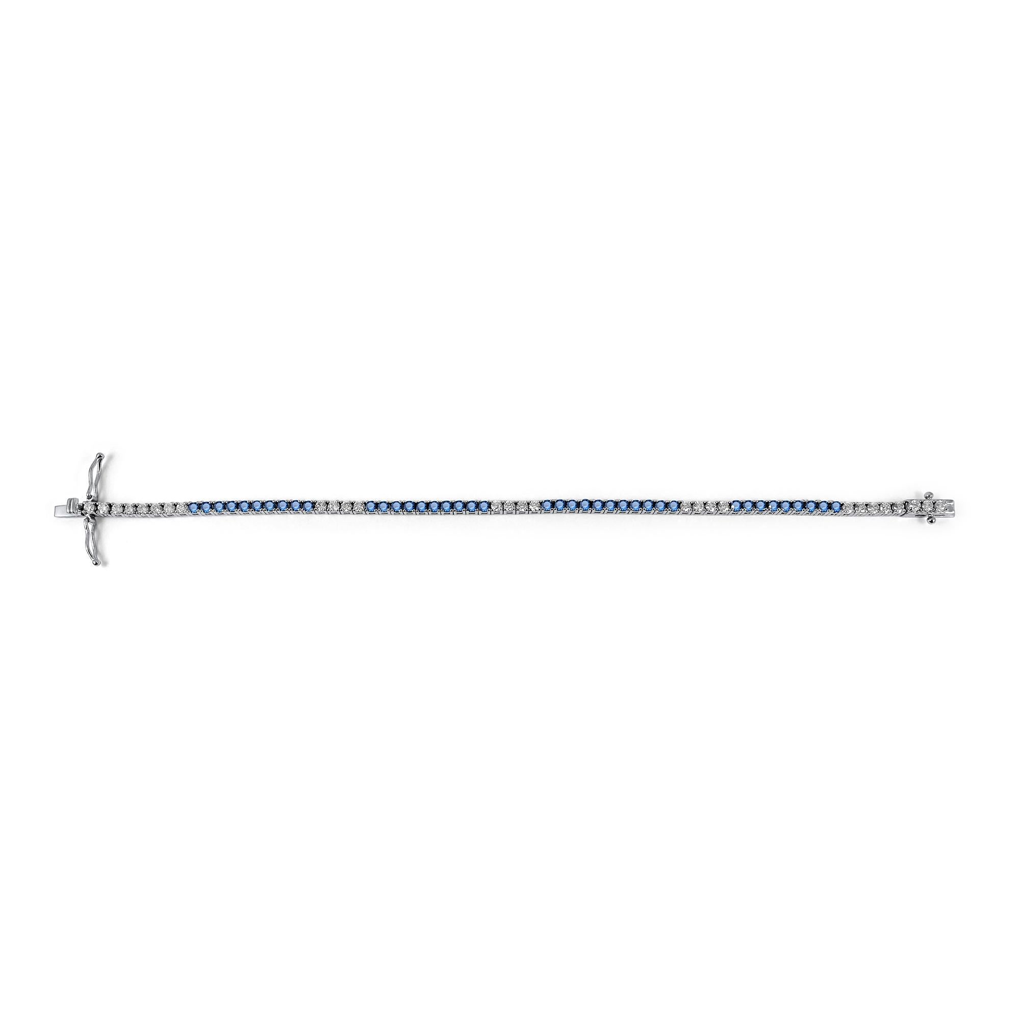3.30 Carat Emerald and Diamond Tennis Bracelet in 14K White Gold, 7 Inches For Sale 1