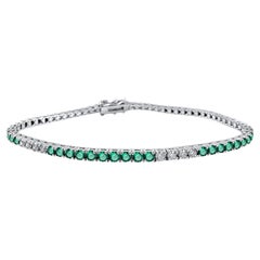 3.30 Carat Emerald and Diamond Tennis Bracelet in 14K White Gold, 7 Inches