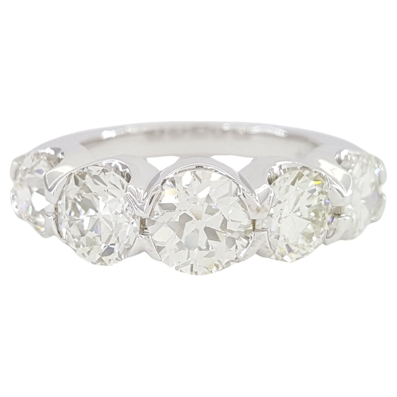 3.30  Carat Five 5-Stein Old European Cut Diamond Ring. 