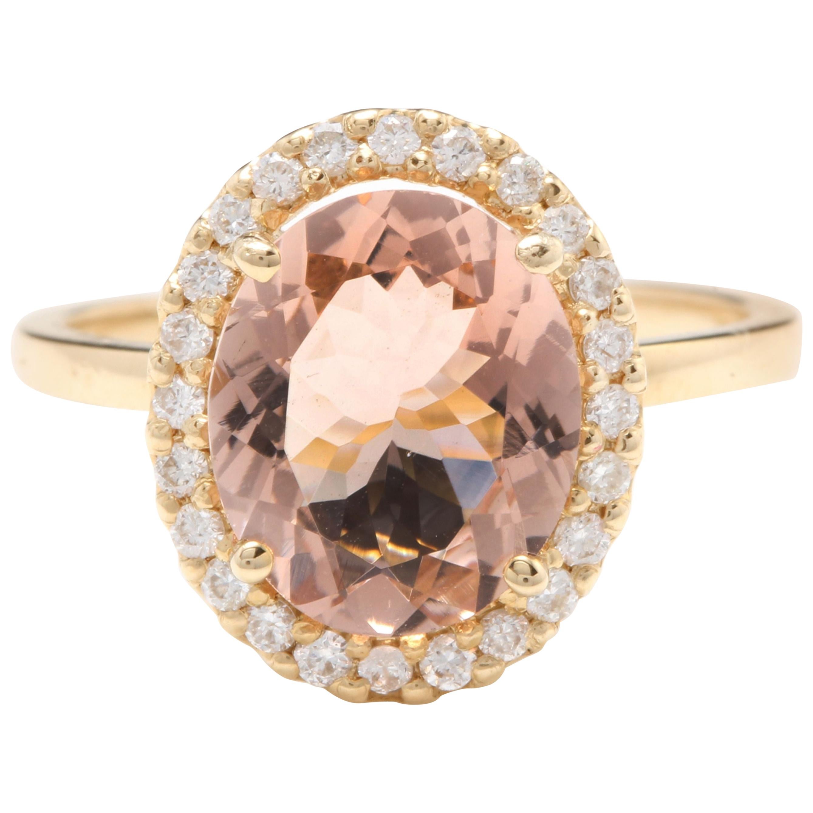 3,30 Karat beeindruckender Ring aus 14 Karat massivem Gold mit natürlichem Morganit und Diamant