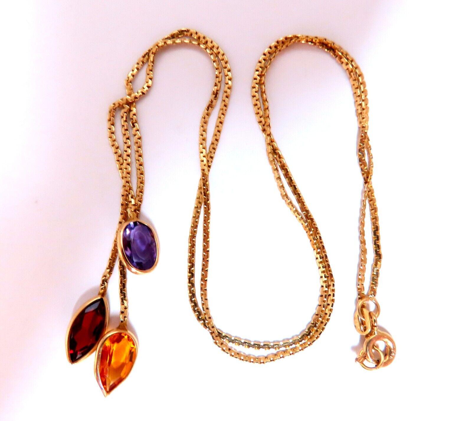 Oval Cut 3.30 carat natural amethyst Garnet citrine dangling necklace 14 karat
