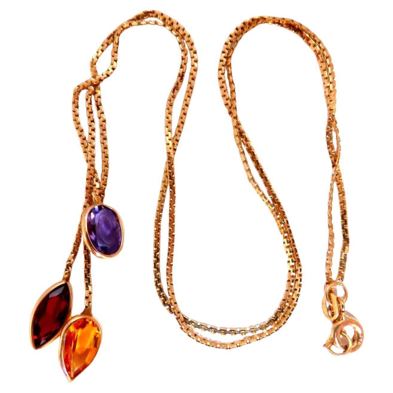 3.30 carat natural amethyst Garnet citrine dangling necklace 14 karat