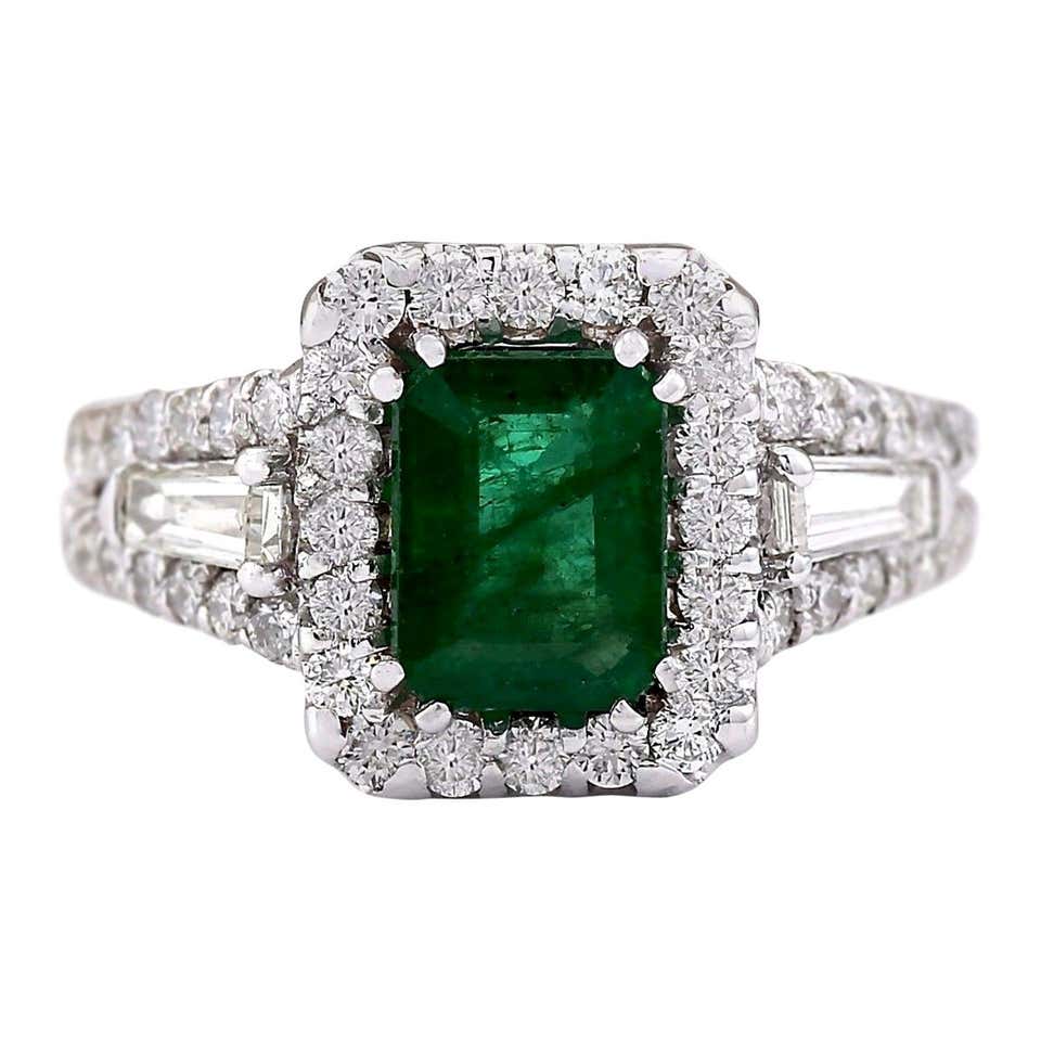4.30 Carat Natural Emerald 18 Karat White Gold Diamond Ring For Sale at ...