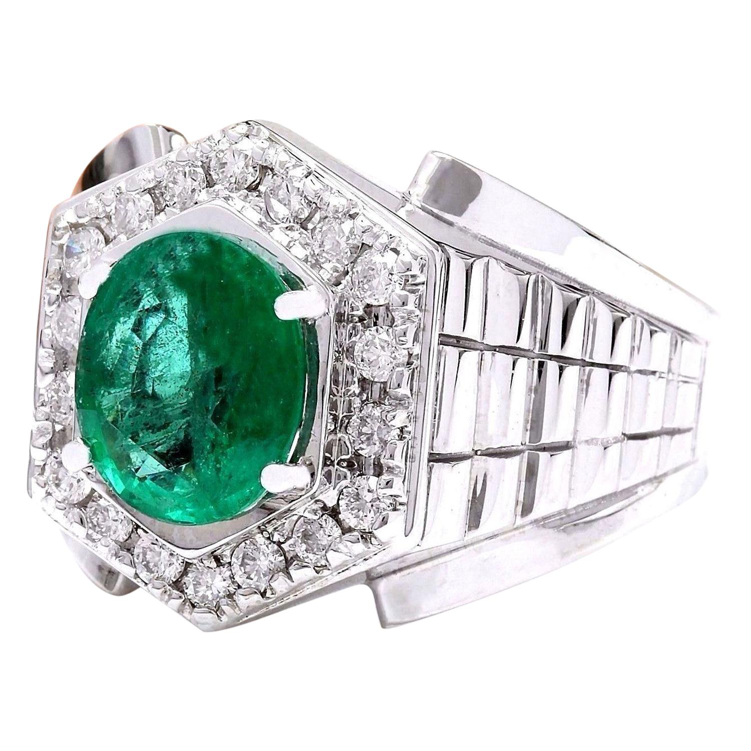 3.30 Carat Natural Emerald 14K Solid White Gold Diamond Ring
 Item Type: Ring
 Item Style: Engagement
 Material: 14K White Gold
 Mainstone: Emerald
 Stone Color: Green
 Stone Weight: 2.65 Carat
 Stone Shape: Oval
 Stone Quantity: 1
 Stone