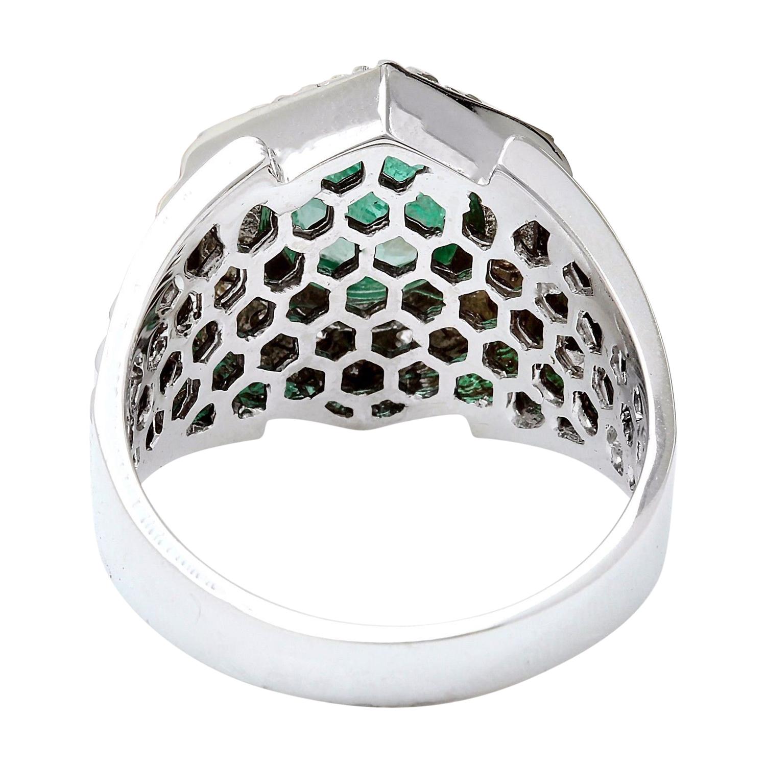 Oval Cut Men Emerald Diamond Ring In 14 Karat Solid White Gold  For Sale