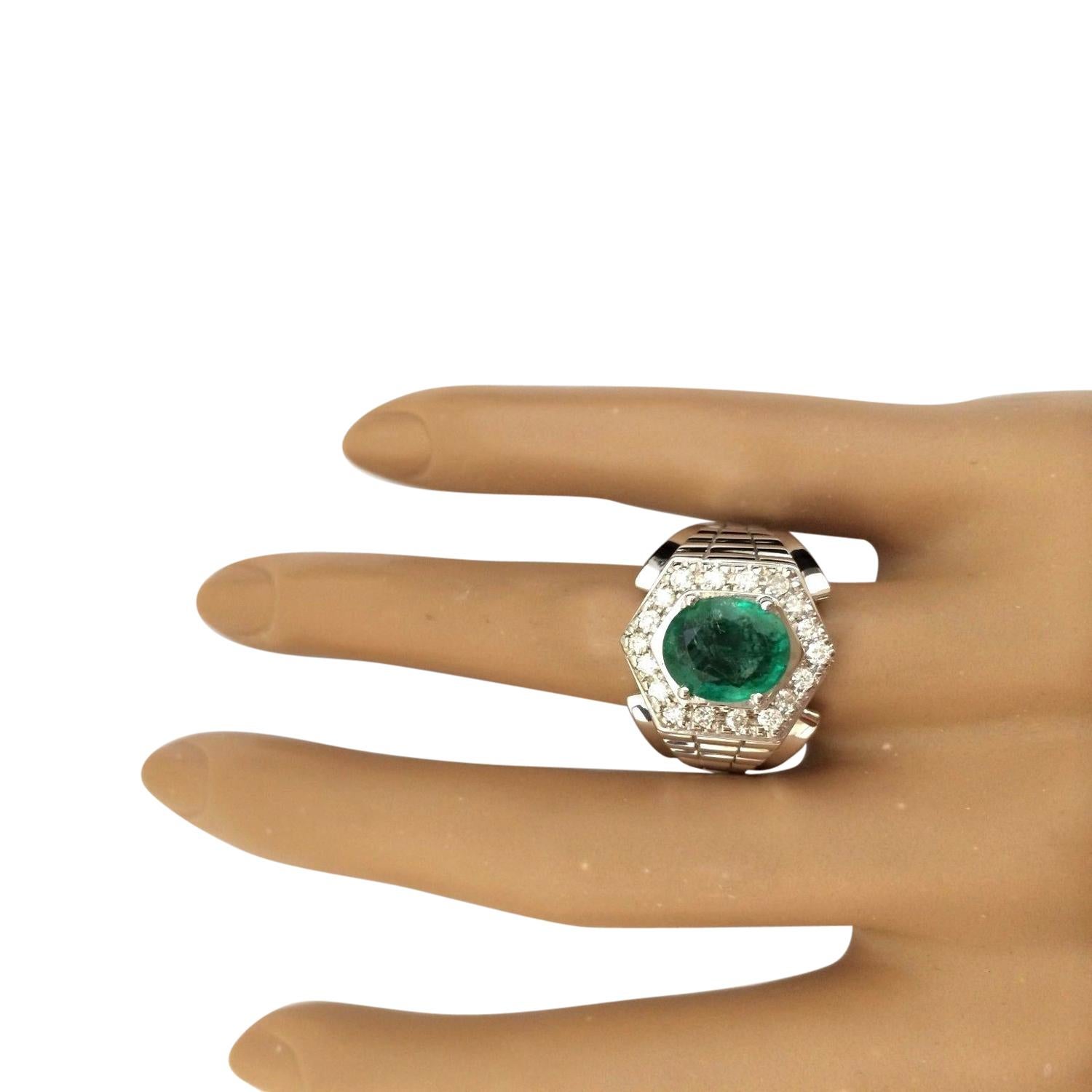 Women's Men Emerald Diamond Ring In 14 Karat Solid White Gold  For Sale