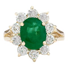 3.30 Carat Natural Emerald 18 Karat Yellow Gold Diamond Ring