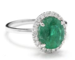 3.30 Carat Natural Emerald and Diamond 14 Karat Solid White Gold Ring