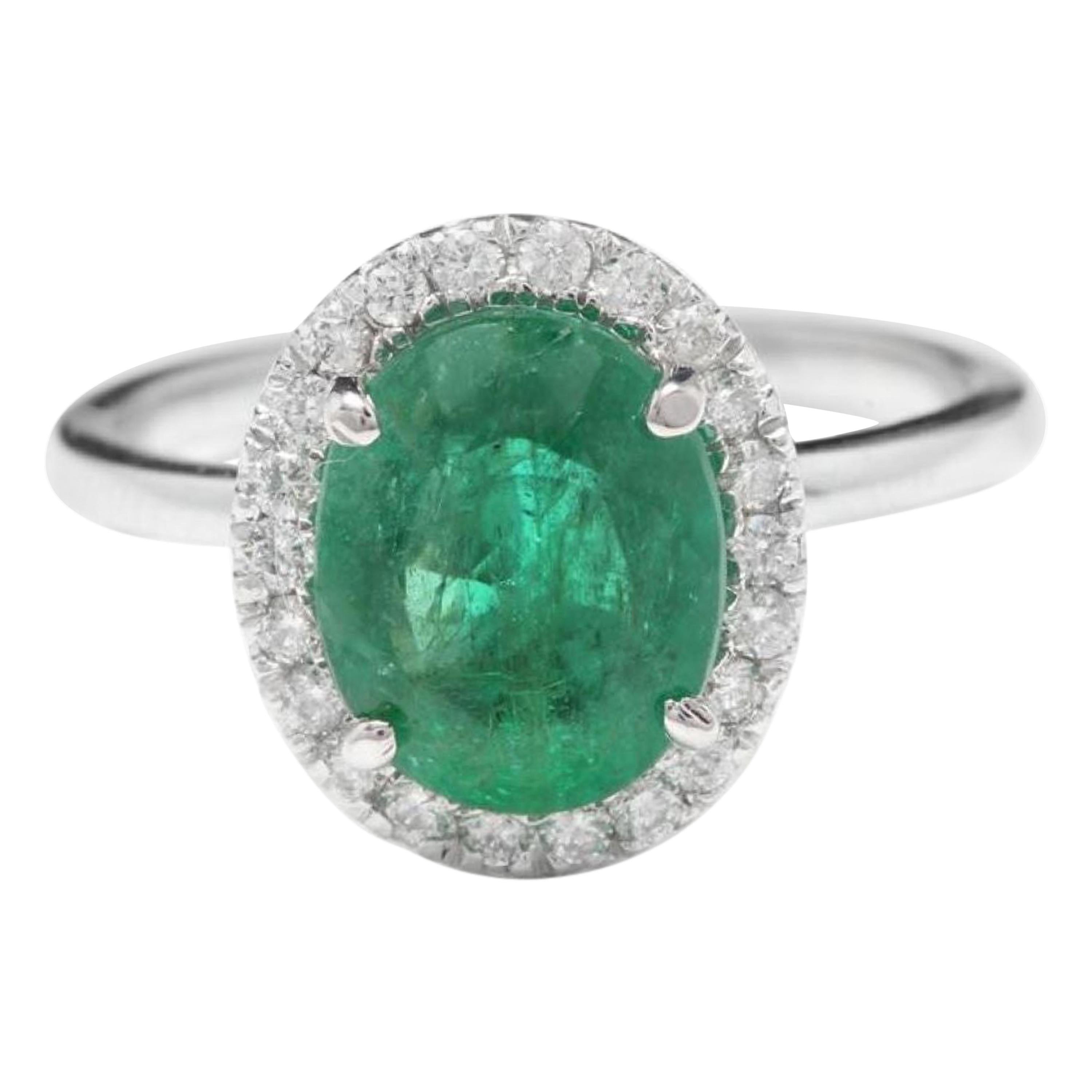 3.30 Carat Natural Emerald and Diamond 14 Karat Solid White Gold Ring For Sale