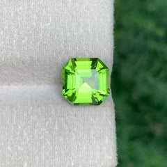 3.30 Carat Natural Loose Apple Green Peridot Asscher Shape Pakistani Gemstone