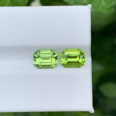3.30 Carat Natural Loose Apple Green Peridot Pair Emerald Cut Pakistani Gemstone