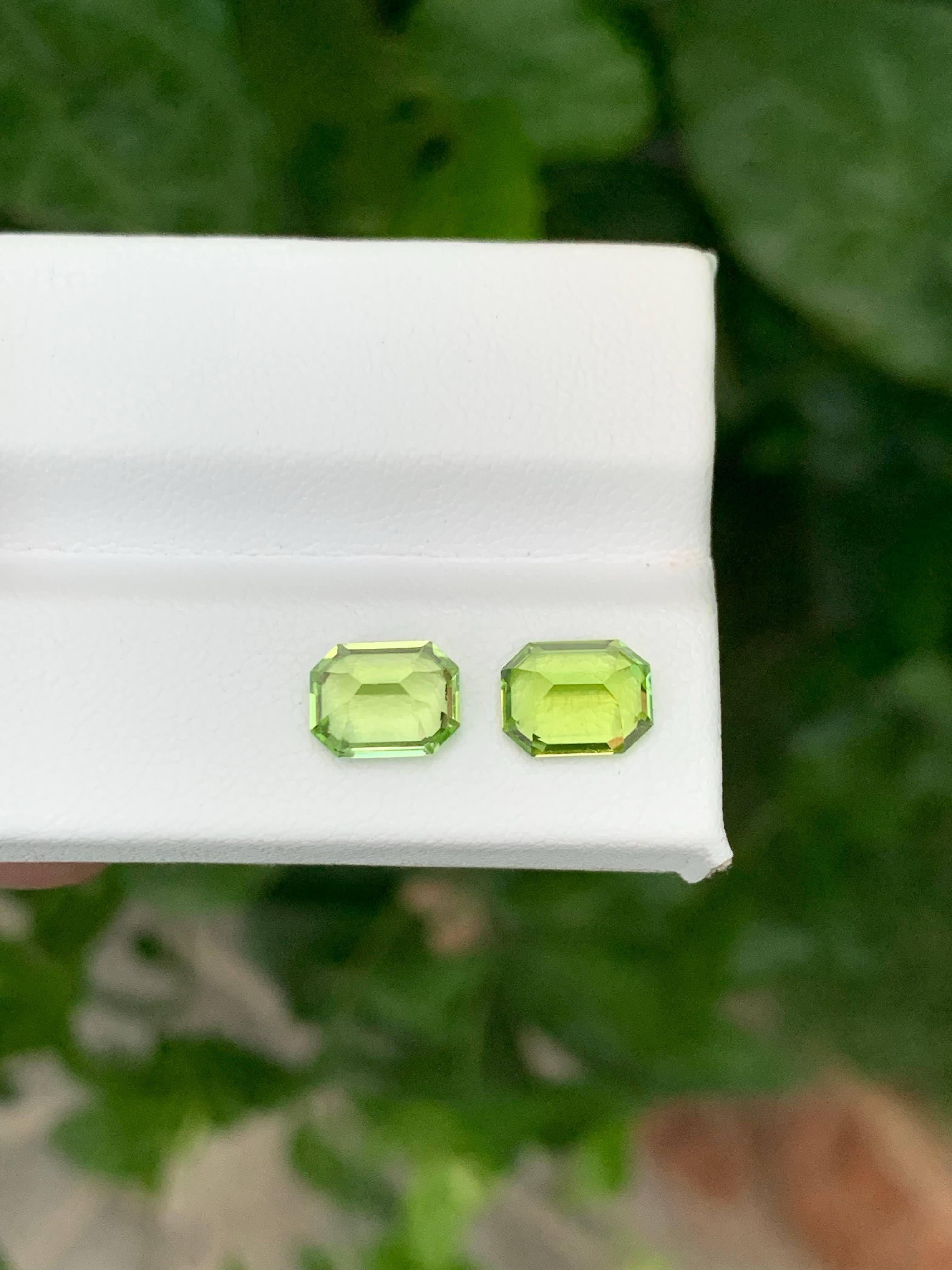 Taille émeraude 3.30 Carat Natural Loose Apple Green Peridot Pair Emerald Cut Pakistani Gemstone (pierre précieuse pakistanaise de taille émeraude) en vente