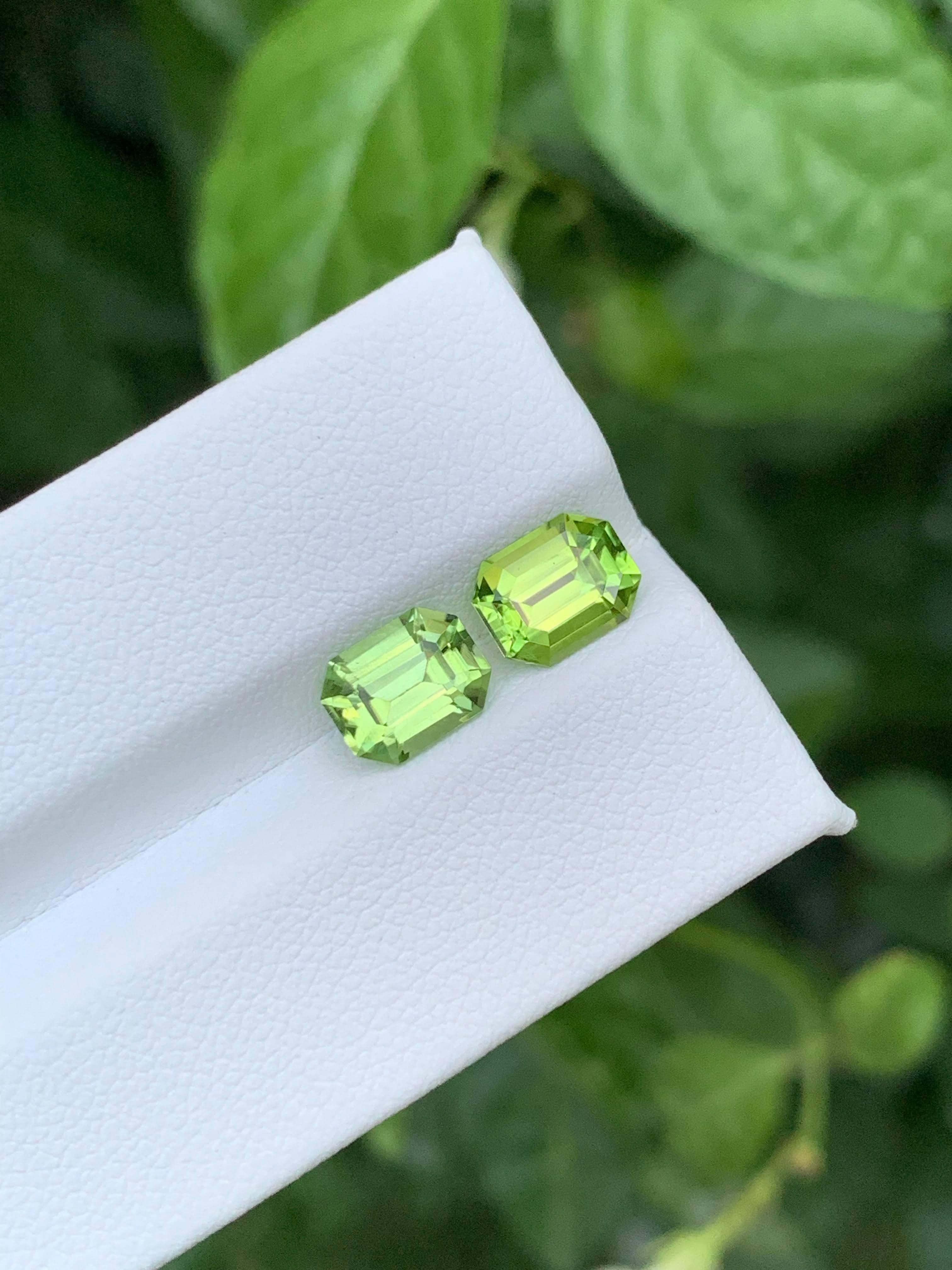 3.30 Carat Natural Loose Apple Green Peridot Pair Emerald Cut Pakistani Gemstone (pierre précieuse pakistanaise de taille émeraude) Neuf - En vente à Bangkok, TH