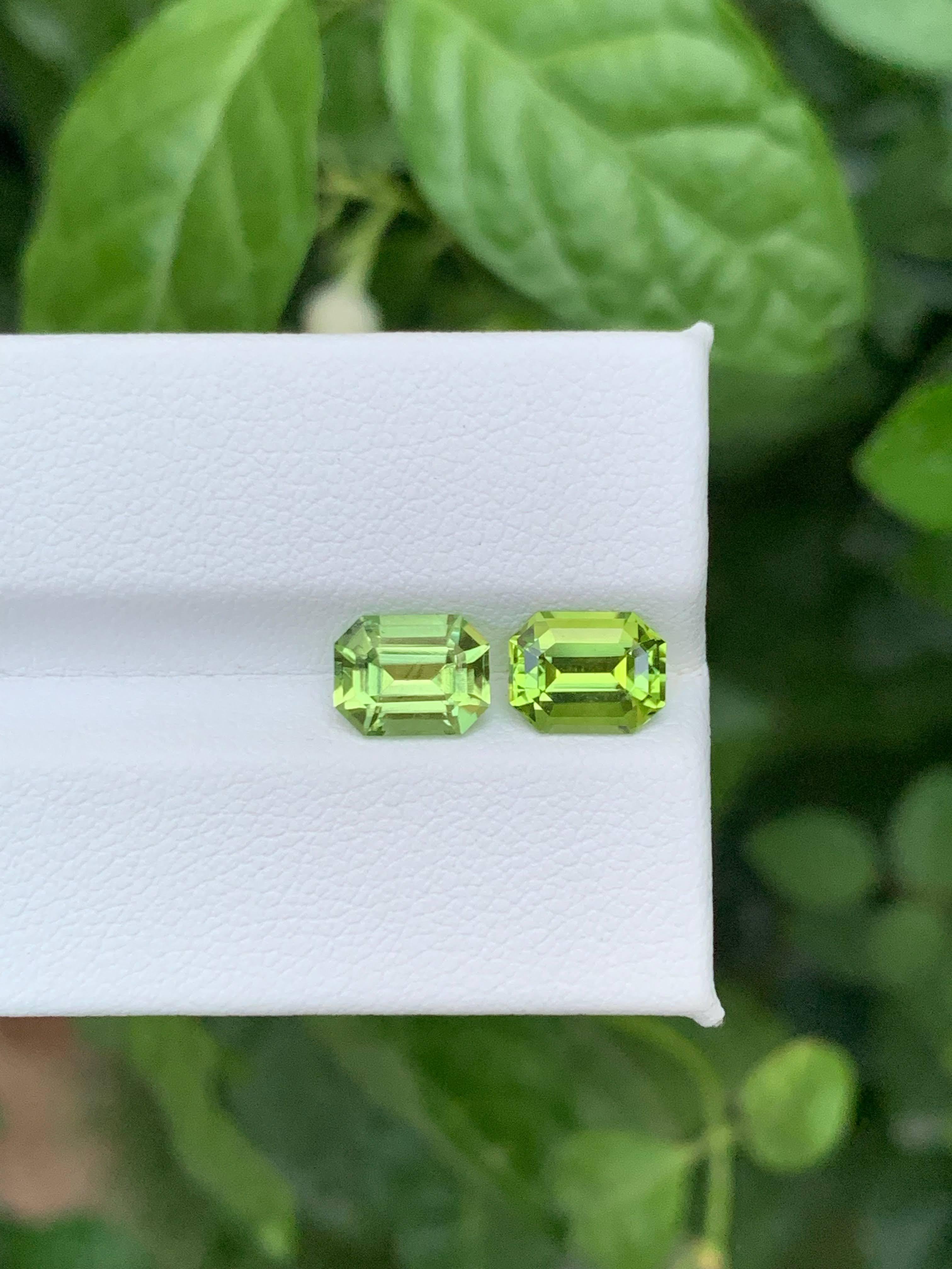3.30 Carat Natural Loose Apple Green Peridot Pair Emerald Cut Pakistani Gemstone (pierre précieuse pakistanaise de taille émeraude) Unisexe en vente