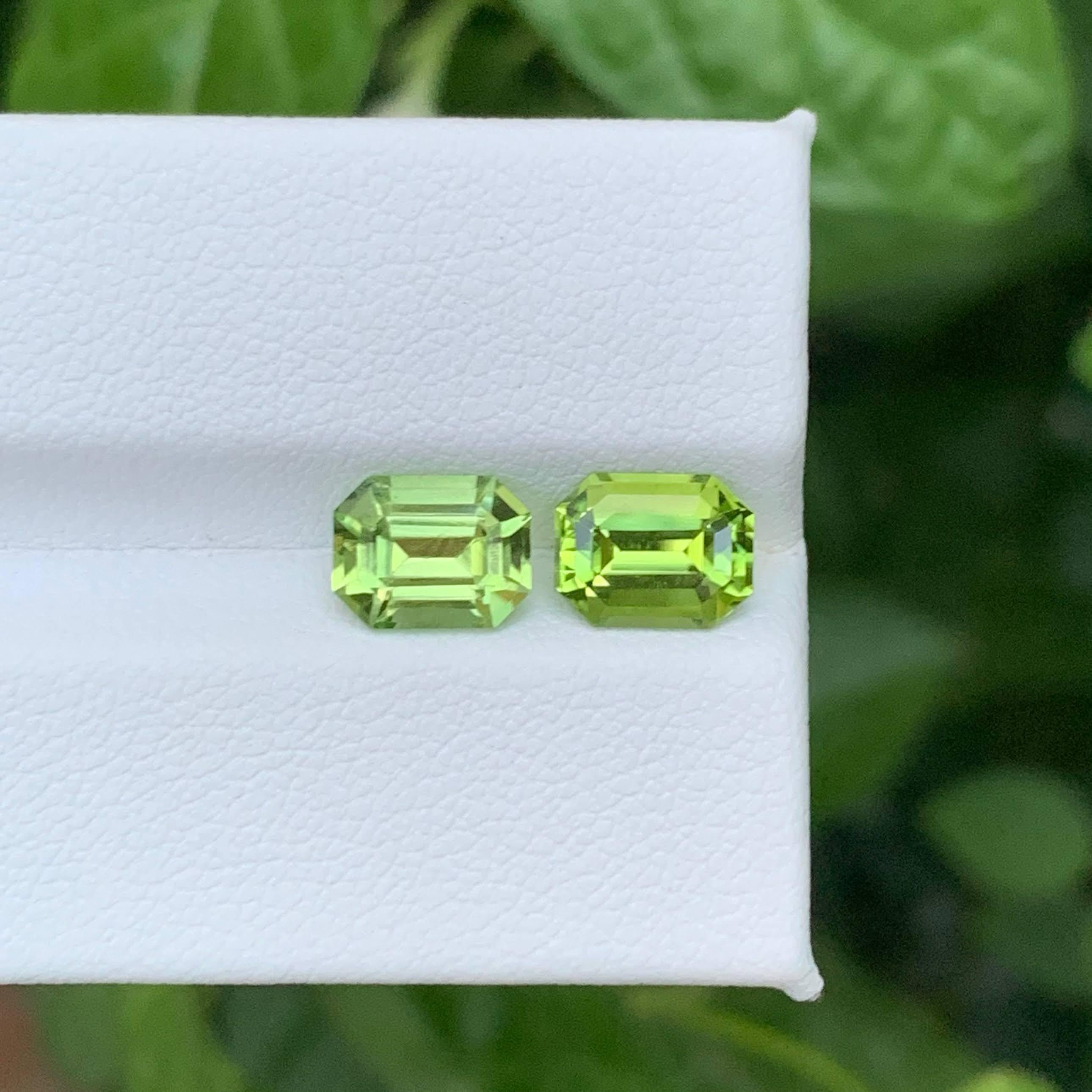 3.30 Carat Natural Loose Apple Green Peridot Pair Emerald Cut Pakistani Gemstone (pierre précieuse pakistanaise de taille émeraude) en vente 1